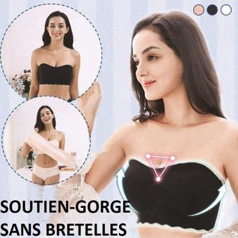 Soutien-gorge Sans Bretelles En Soie Glacée Madame Cosmetique Noir S 