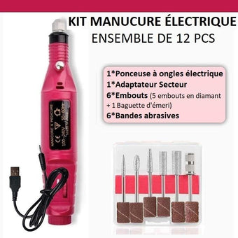 Kit Manucure Electrique (Ensemble de 12 pièces) Madame Cosmetique Rouge 