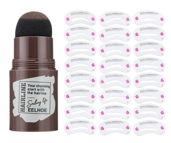 Kit Pour Maquiller Les Sourcils - Tampon à Sourcils - Pochoirs Beauté Produit Gris-Noir 